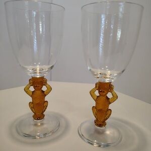 Vtg Joe Boxer Set Of 2 Hear No Evil Monkey Wine Glasses Plastic Funky Taiwan 8”